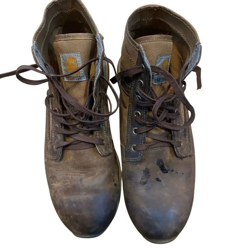 Carhartt men’s leather boots size 10.5 style FA5015-M ASTM f2892-18 EH stains an